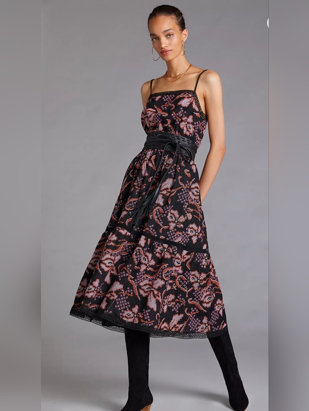 Anthropologie Embroidered Midi Dress Size Large